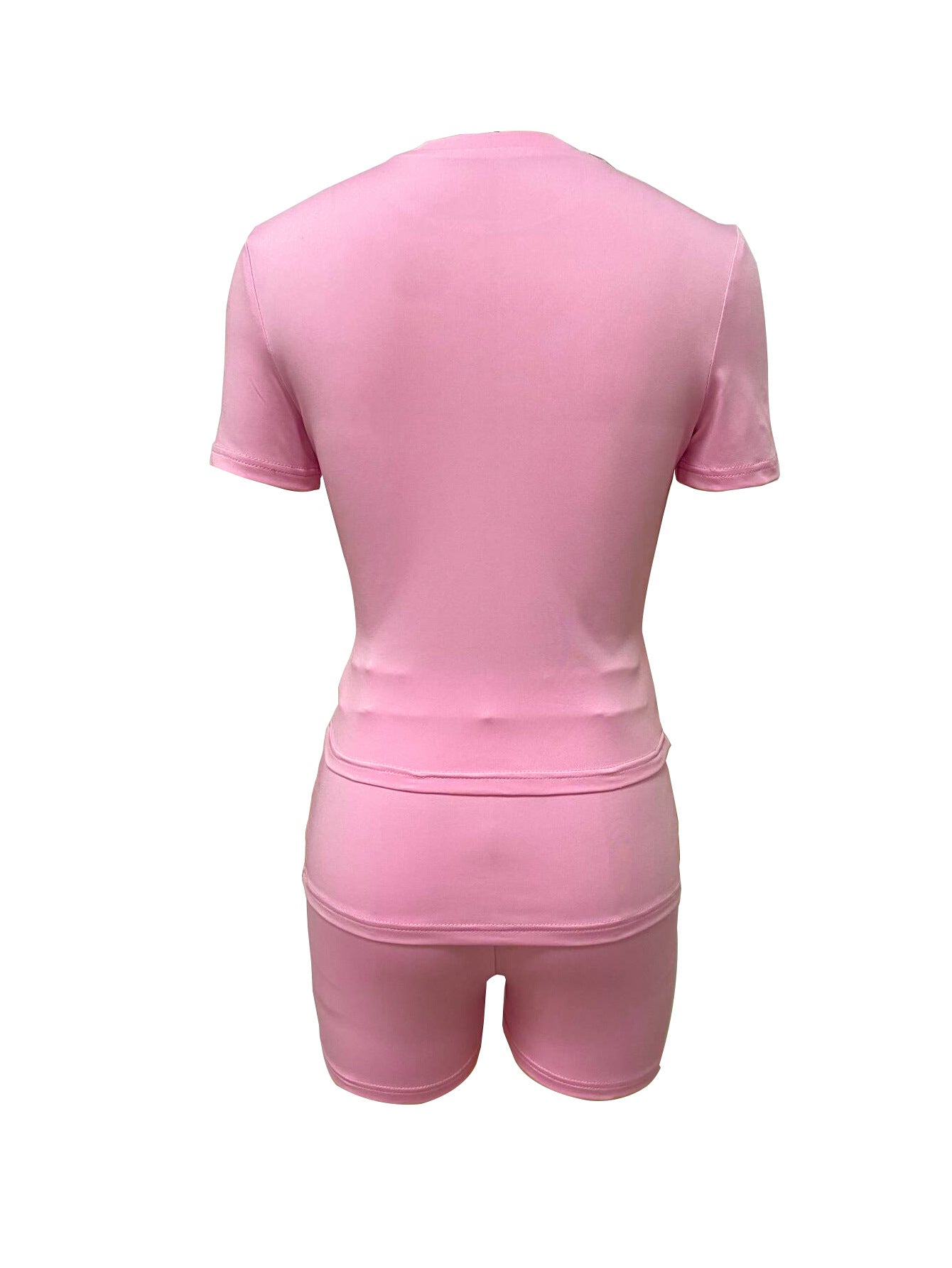 Women Round Neck Short Sleeve T-shirt Top and Casual Shorts Two-Piece Set 14