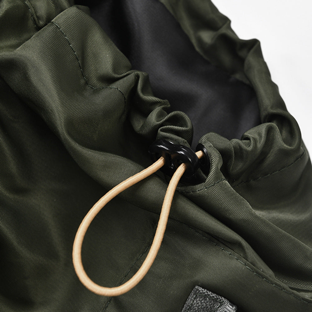 American Retro Hooded Cutout Jacket Autumn Trend Style Patchwork Drawstring Short Bomber Jacket 6