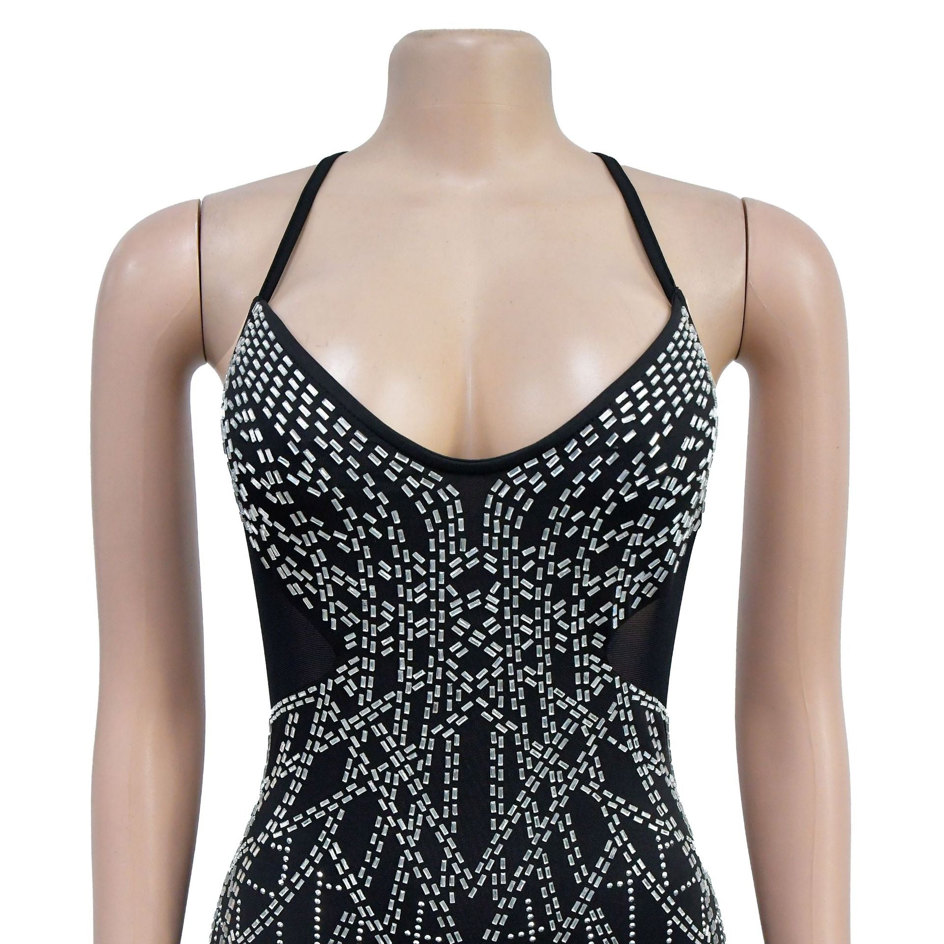 Fashion Women's Solid Color Mesh Beaded Straps Long Dress 18