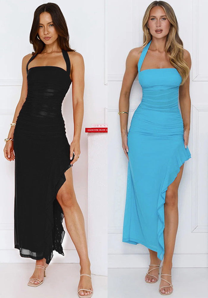 Women Halter Neck Ruffle Dress