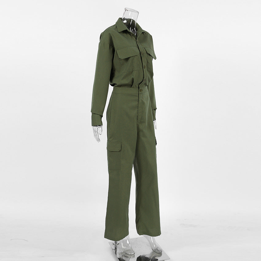 Women American long-sleeved Cargo Jumpsuit 9