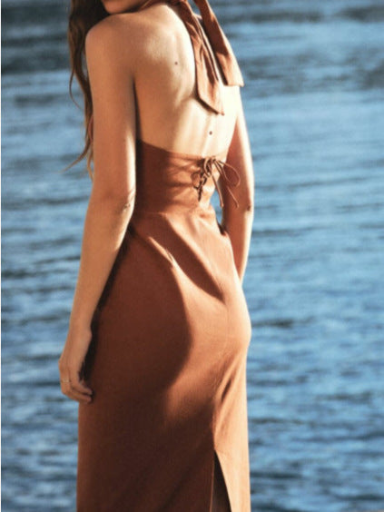 Women summer sexy v-neck backless Halter Neck dress 3