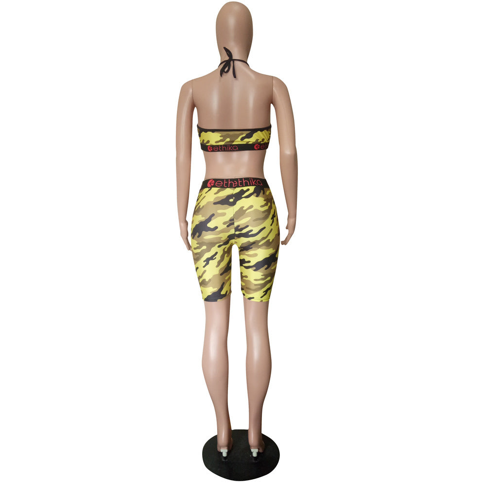Women summer camouflage vest sports Top and Shorts Casual two-piece set 16