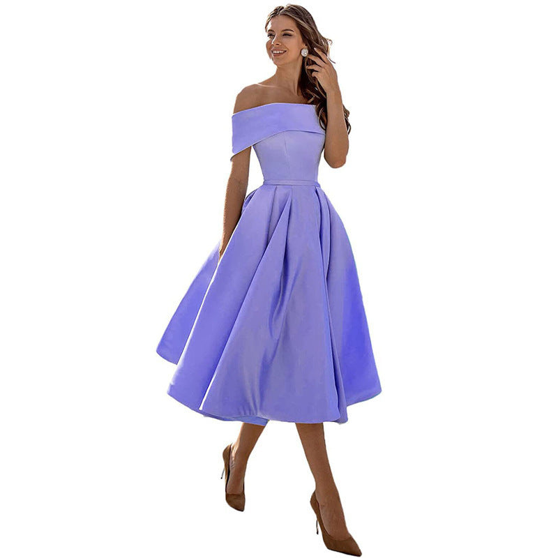 Elegant Off Shoulder Solid Color A-line Party Dress（Processing time need 3-6 days） 21