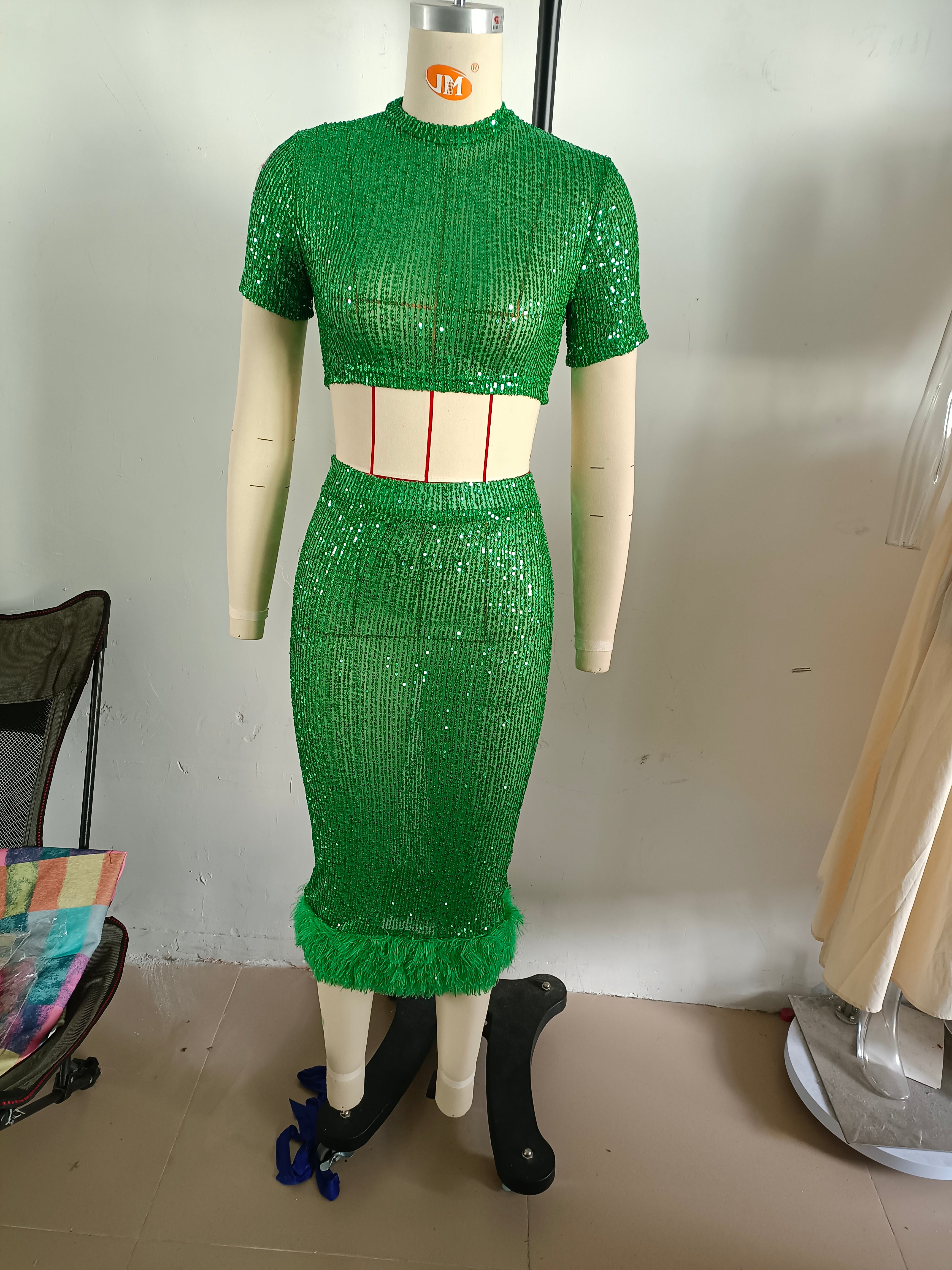 Ladies Fashion Sequin Short Sleeve Bodycon Sexy Feather Dress 12