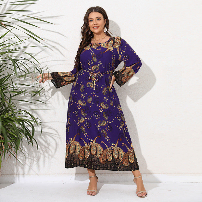 Plus Size Women Casual Long Sleeve Printed Bohemian Dress 16