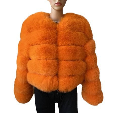 Women Patchwork Winter Warm Long Sleeve Crop Faux Fur Jacket 28