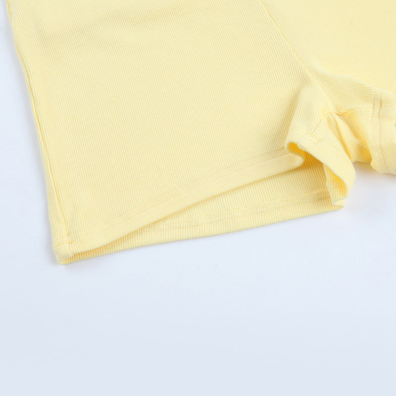 Long Sleeve Top & Shorts Set Summer Streetwear Solid Color Outfit 16