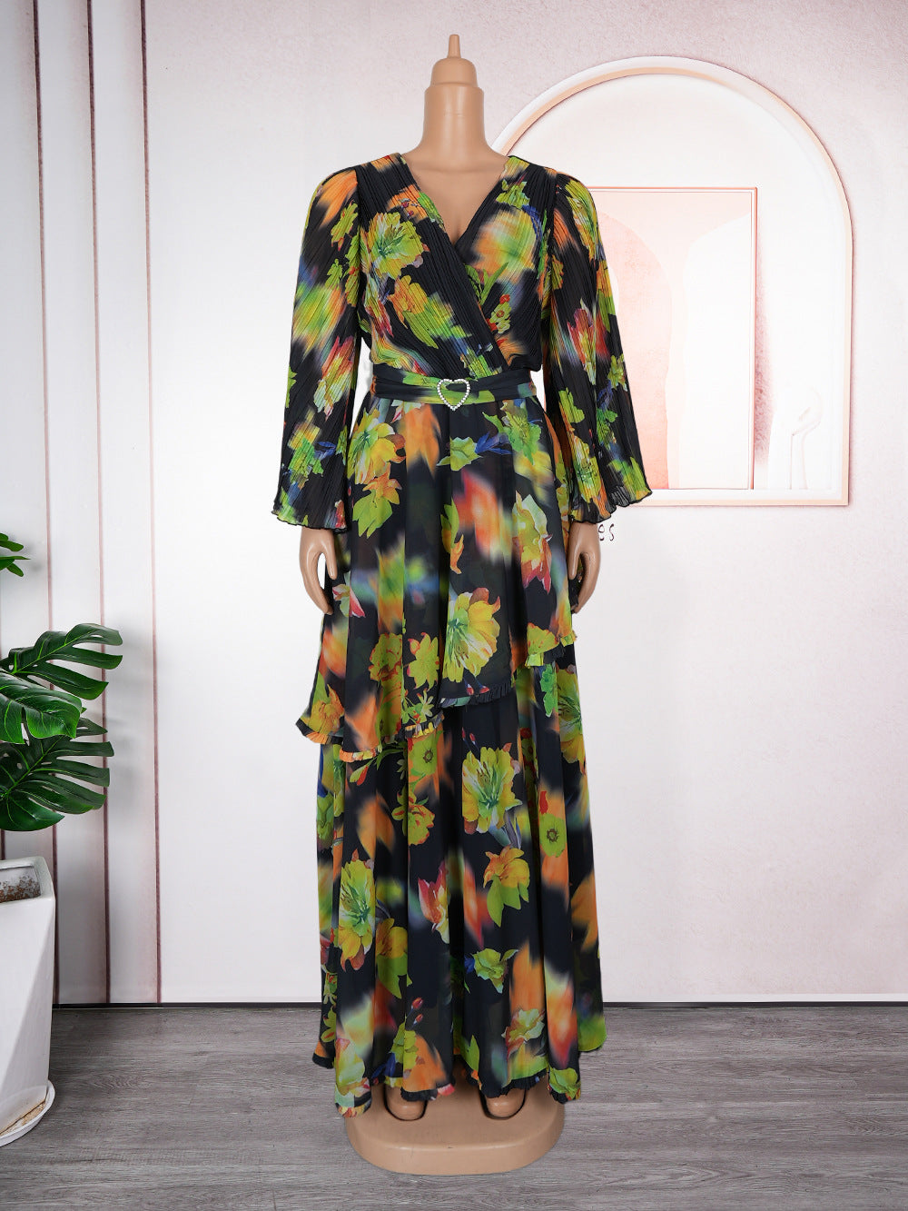 Plus Size  African Women's Floral Print Long Dress 8