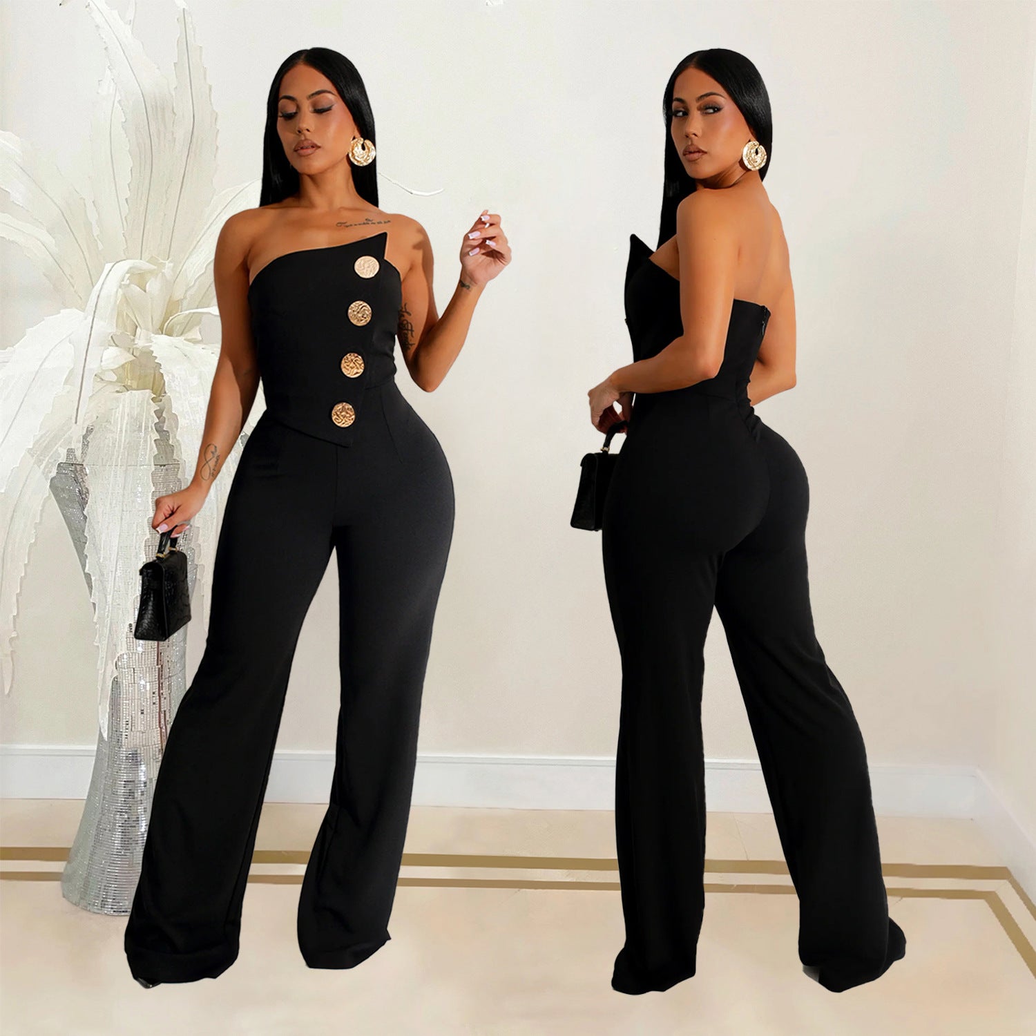 Women Sleeveless Button Jumpsuit