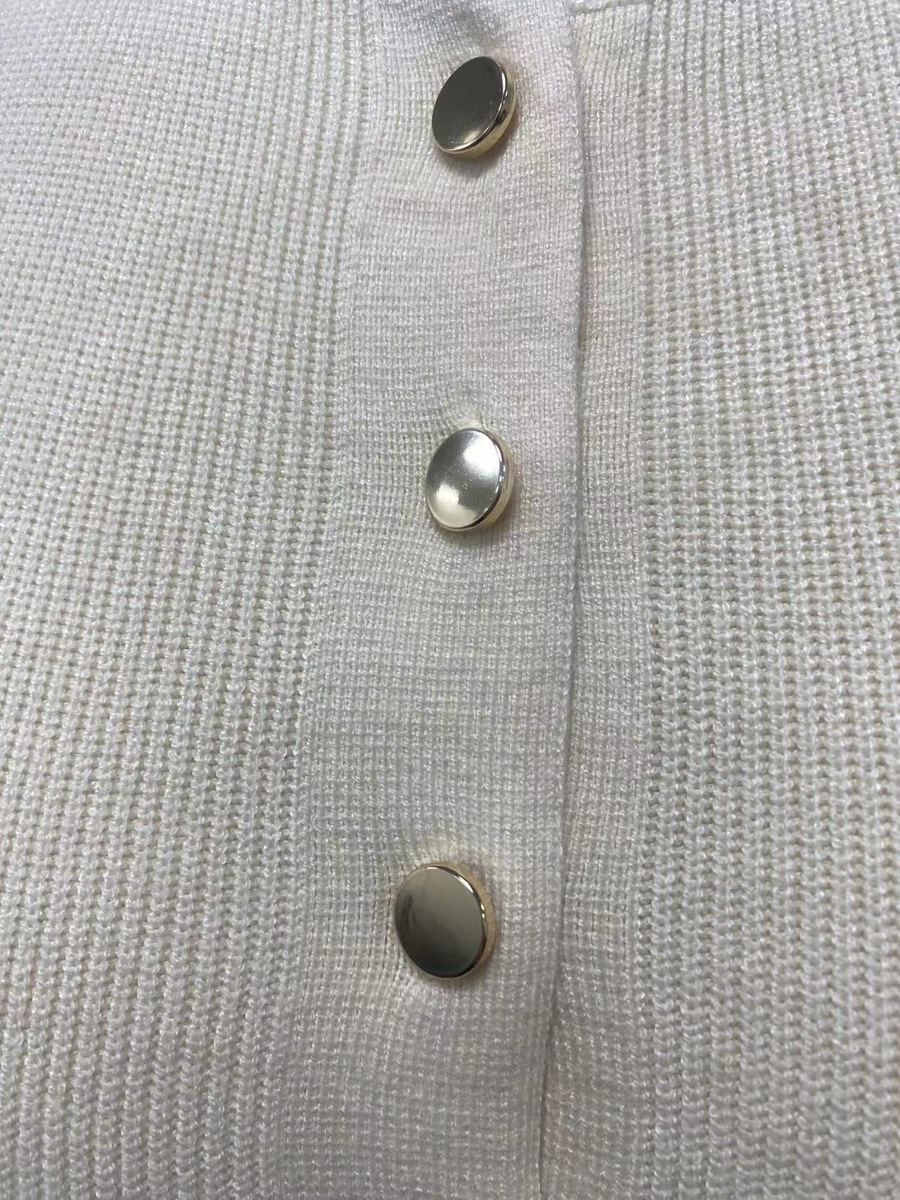 Women Knitting Elegant Sleeveless Button Dress 9