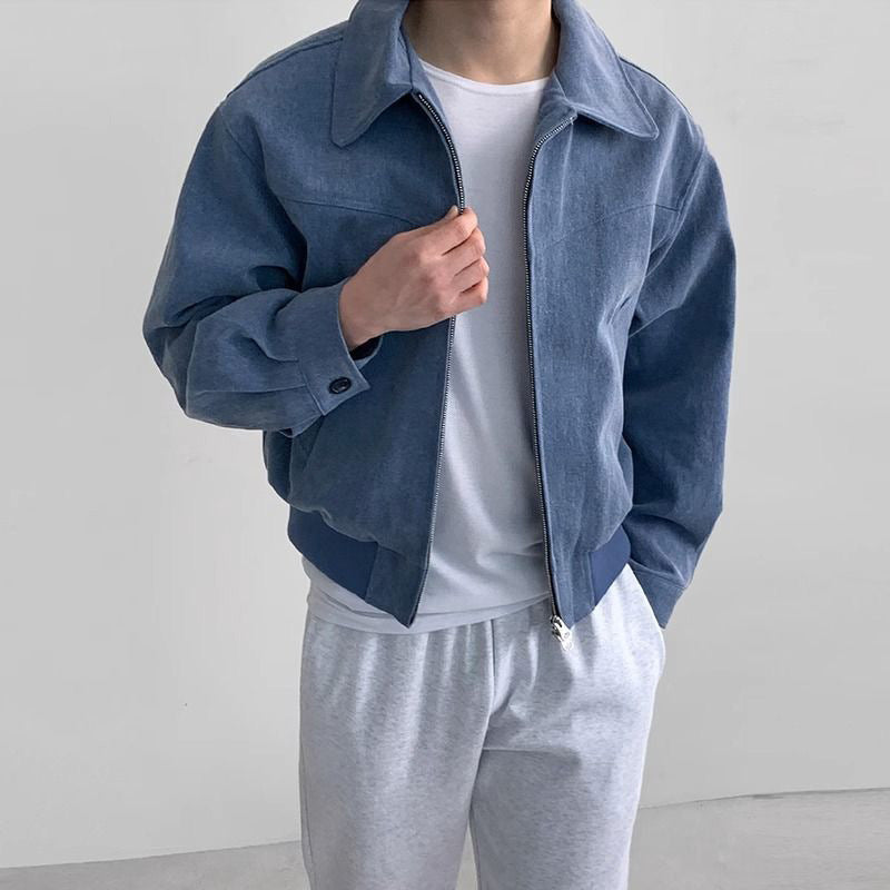 Stylish Casual Solid Color Zipper Turndown Collar Men's Jacket