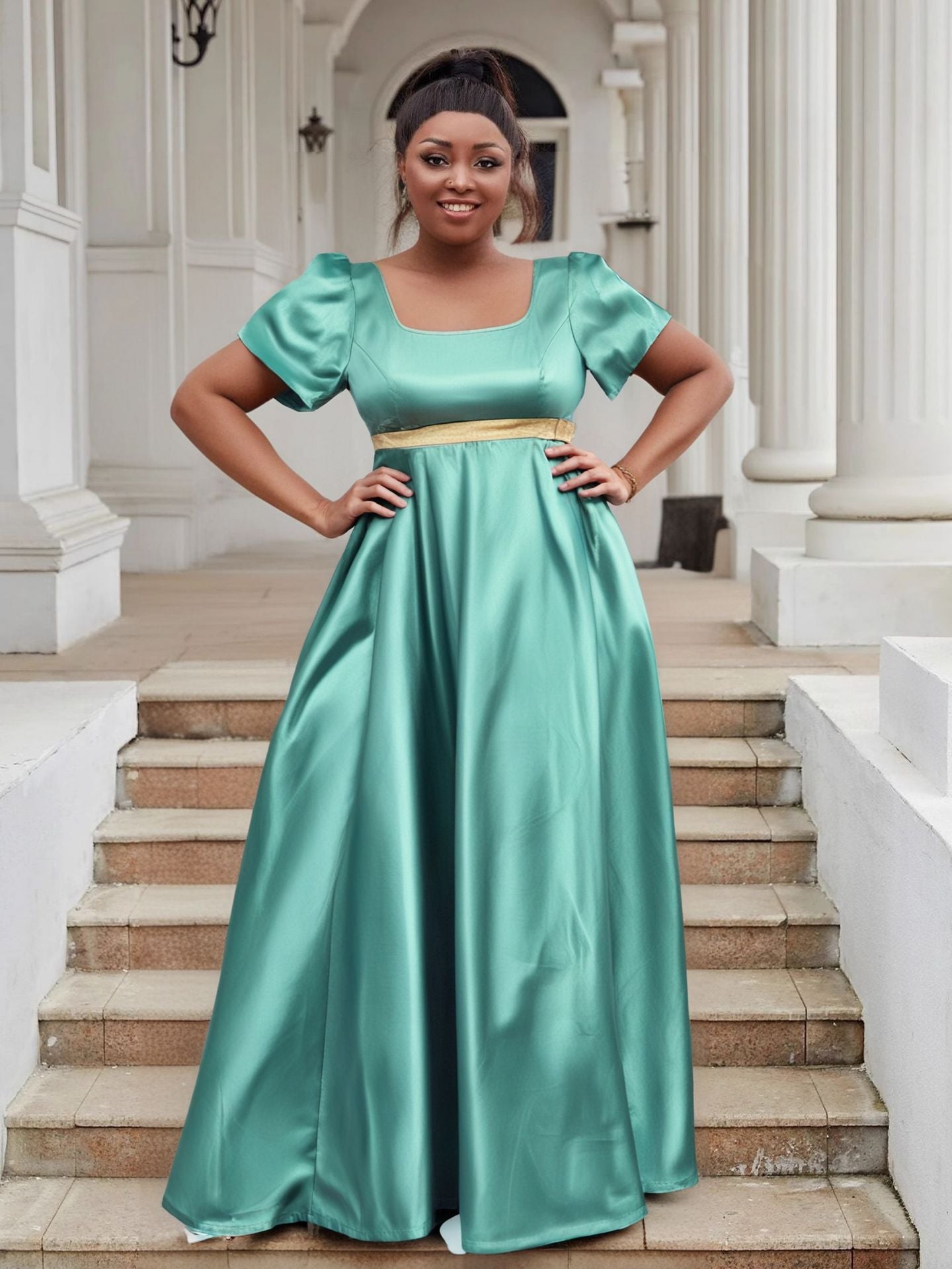 Luxury Satin U Neck Dress Elegant Plus Size Evening Gown 12