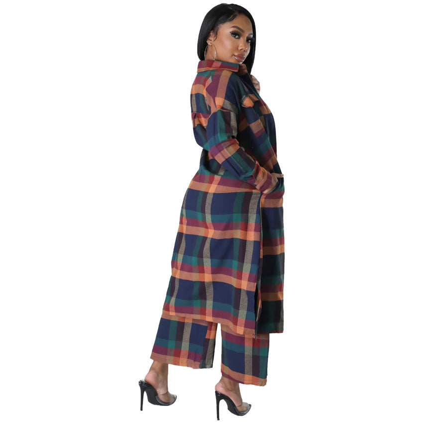 Women plaid print two-piece set 5
