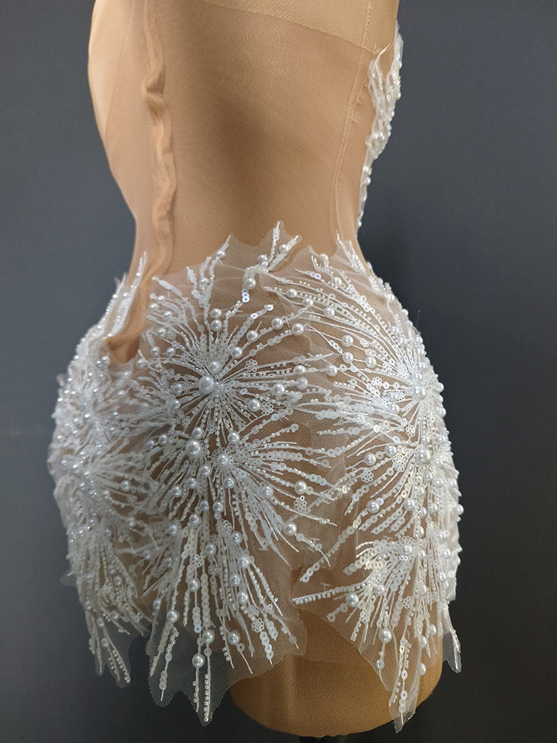 Fashion Halter Neck Strap Mini Dress Nude See-Through Sexy Party Dress 18