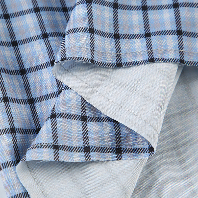 Women Fall Casual Turndown Collar Long Sleeve Top Plaid Shirt 14