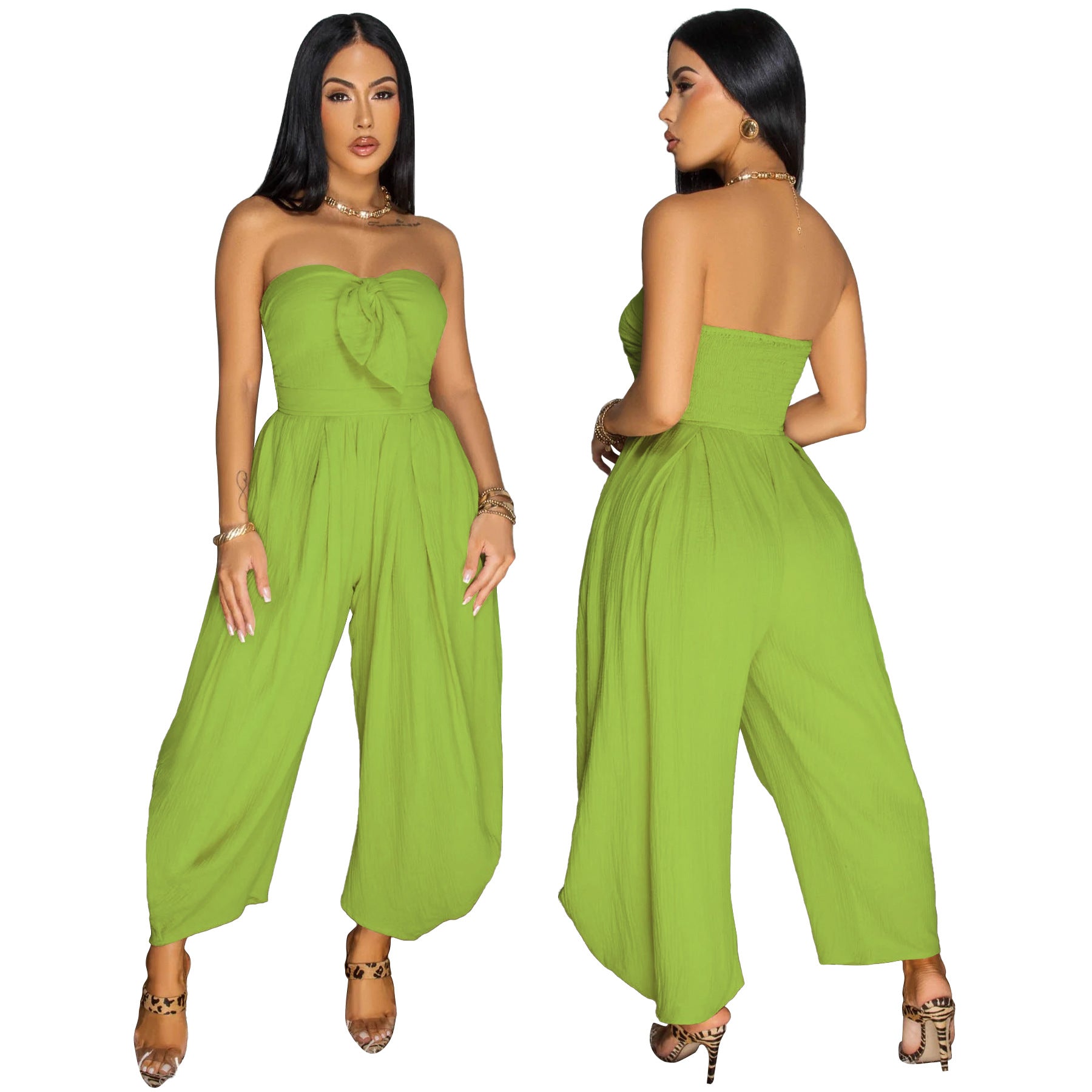 Women's Summer Sexy strapless Solid Color loose Jumpsuit 4