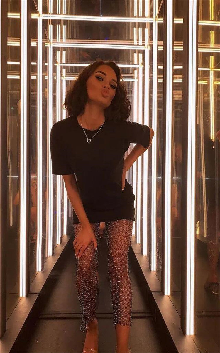 Women Sexy Rhinestone Fishnet Pants 28