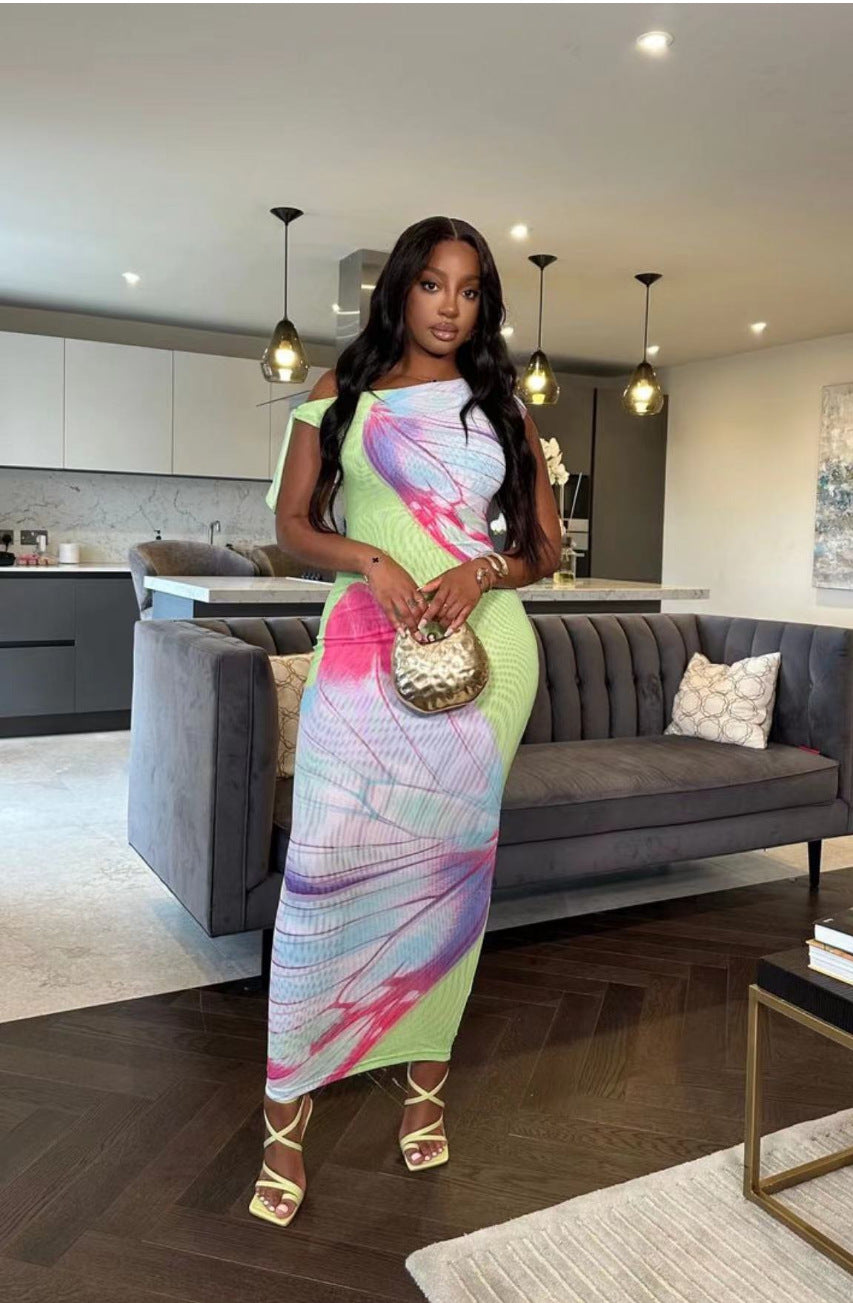 Women Summer Sexy Mesh Slash Shoulder Bodycon Dress 3