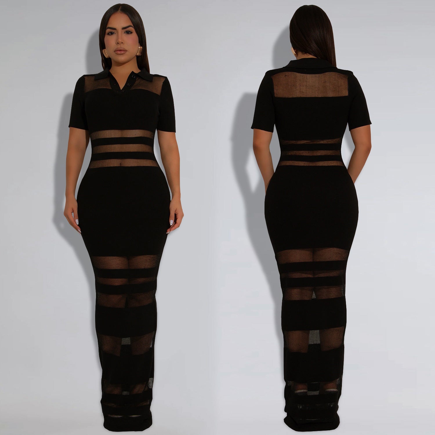 Fashion Women's Sexy See-Through Mesh Patchwork Bodycon Dress 3