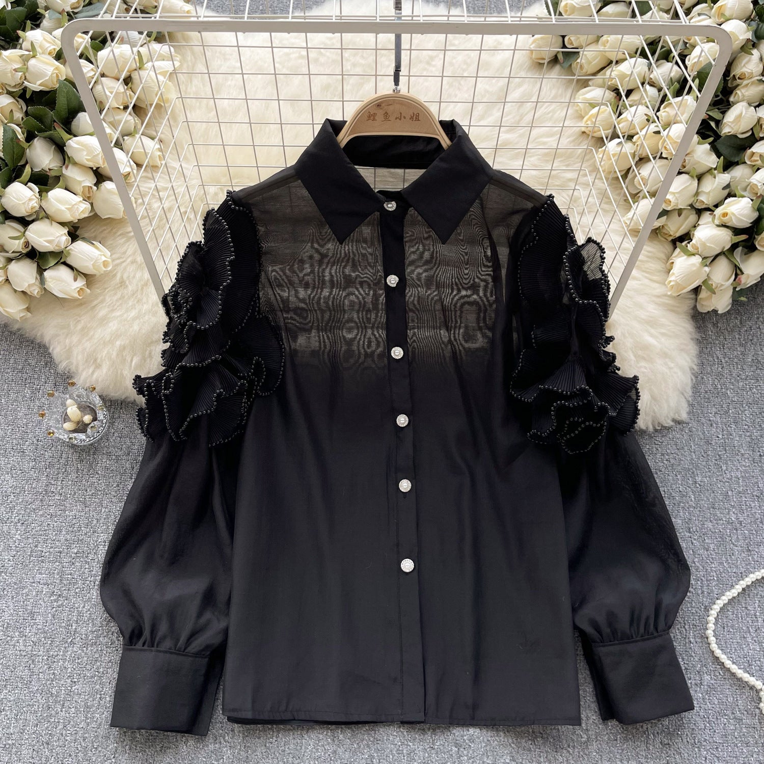 Floral Long Sleeves Mesh Blouse Chic Summer Top 16