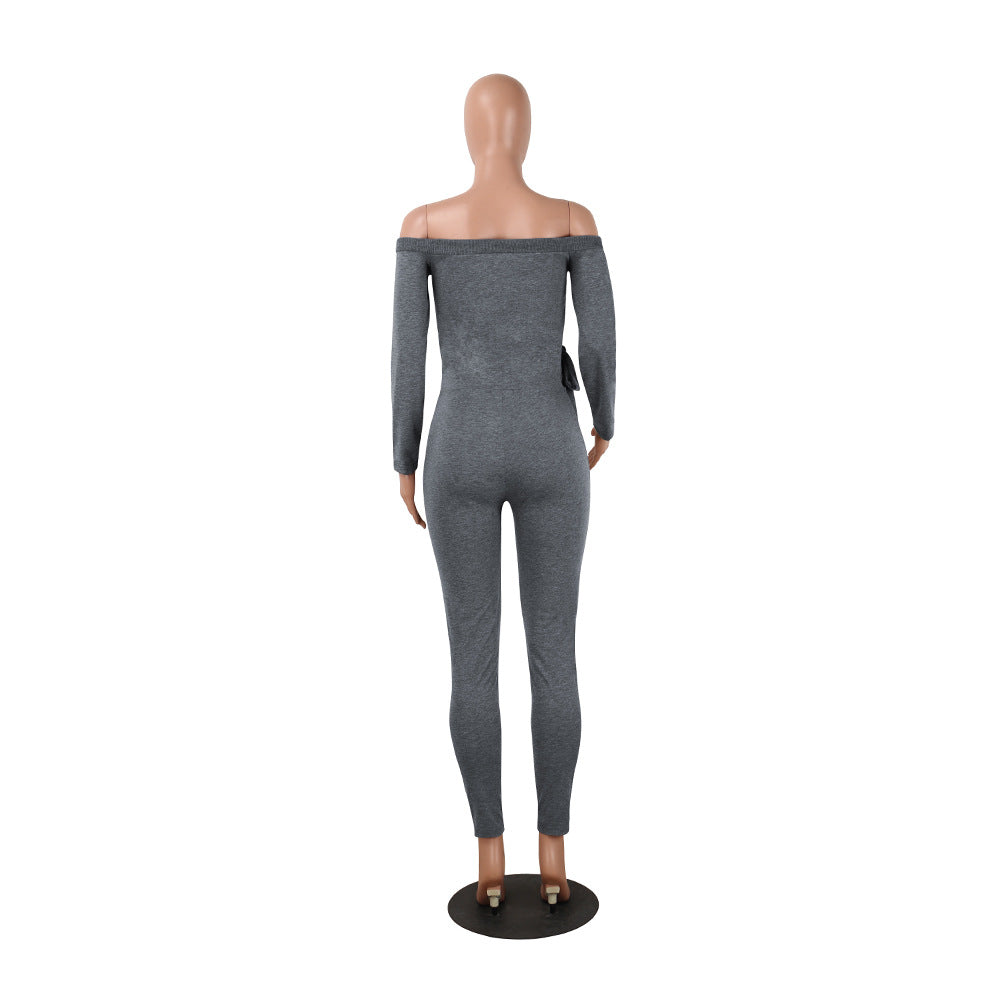 Sexy deep v women's long-sleeved off-the-shoulder Jumpsuit 18