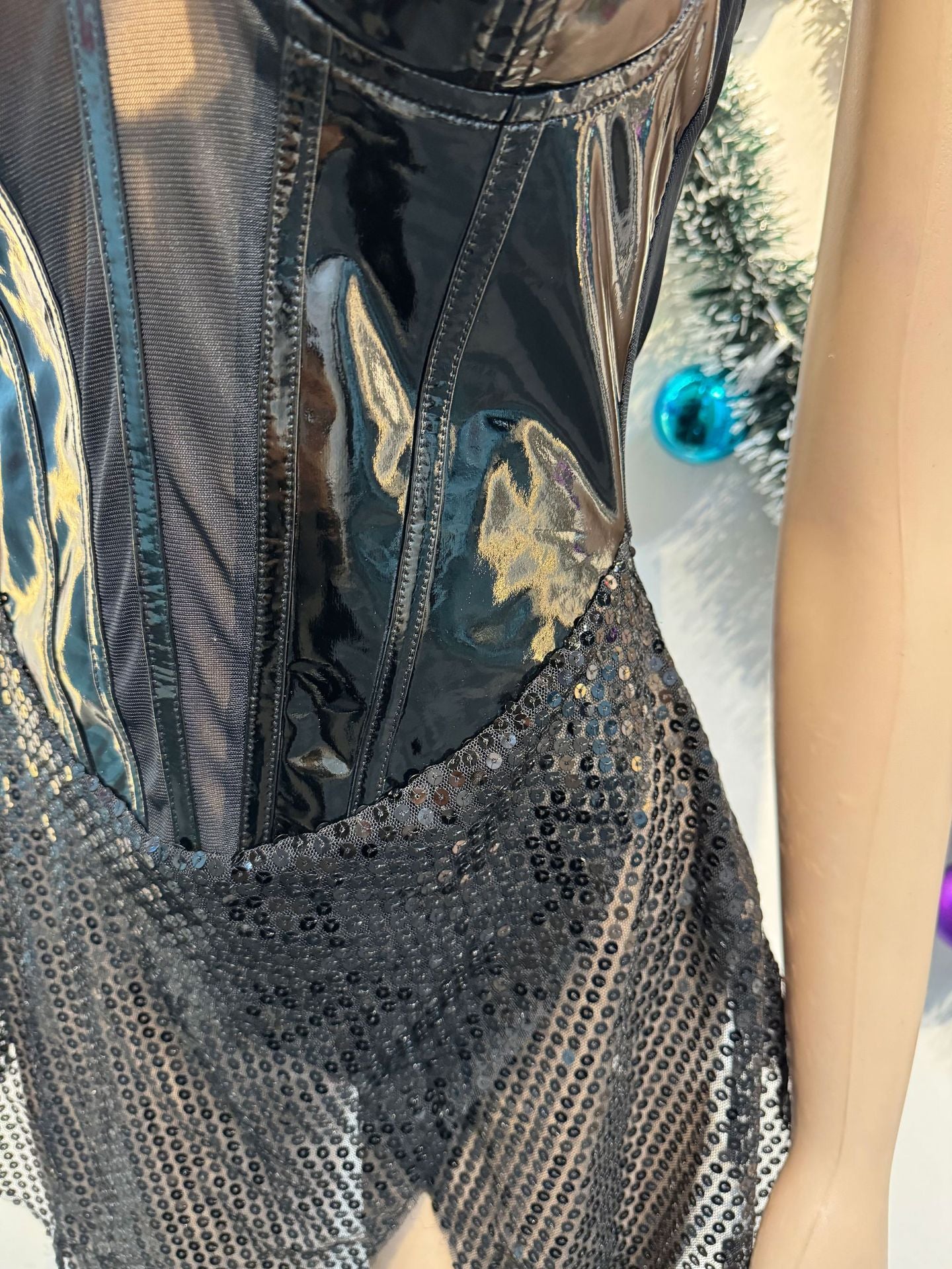 Women Sexy Sequined Mesh See-Through Irregular Slit Strapless Mini Dress 14