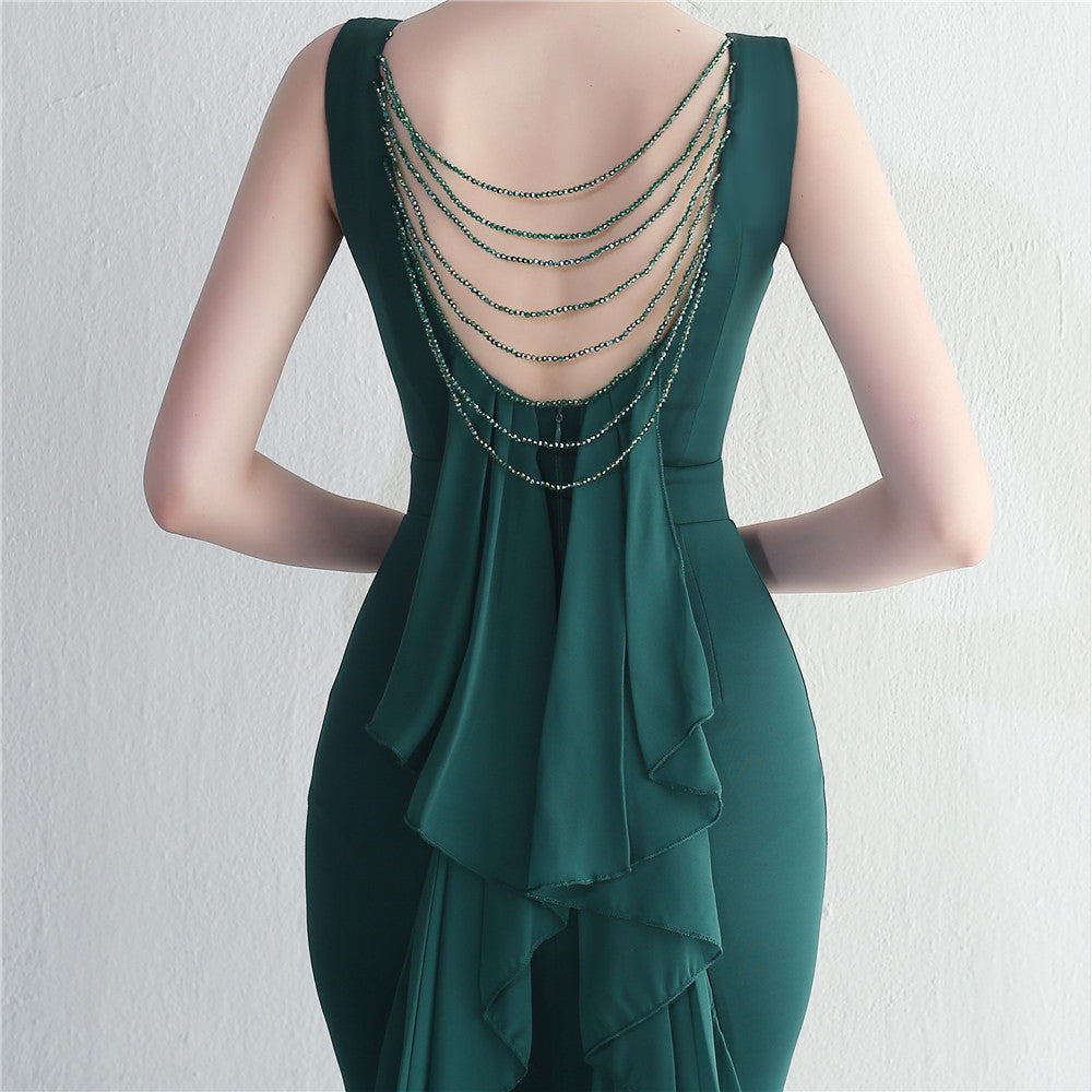 beaded satin plus chiffon wedding dinner etiquette sexy dress 21