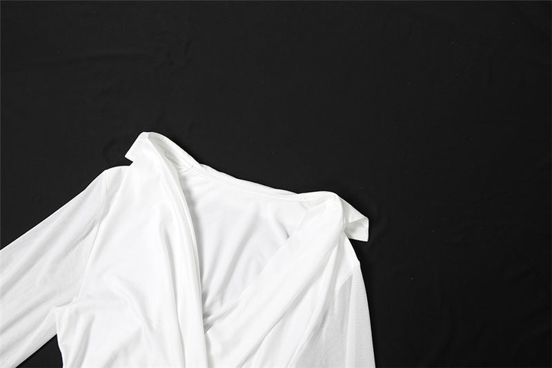 Autumn Women's Fashion Solid Color Chic Sexy Deep V-Neck Long Sleeve Bodycon Dress 12