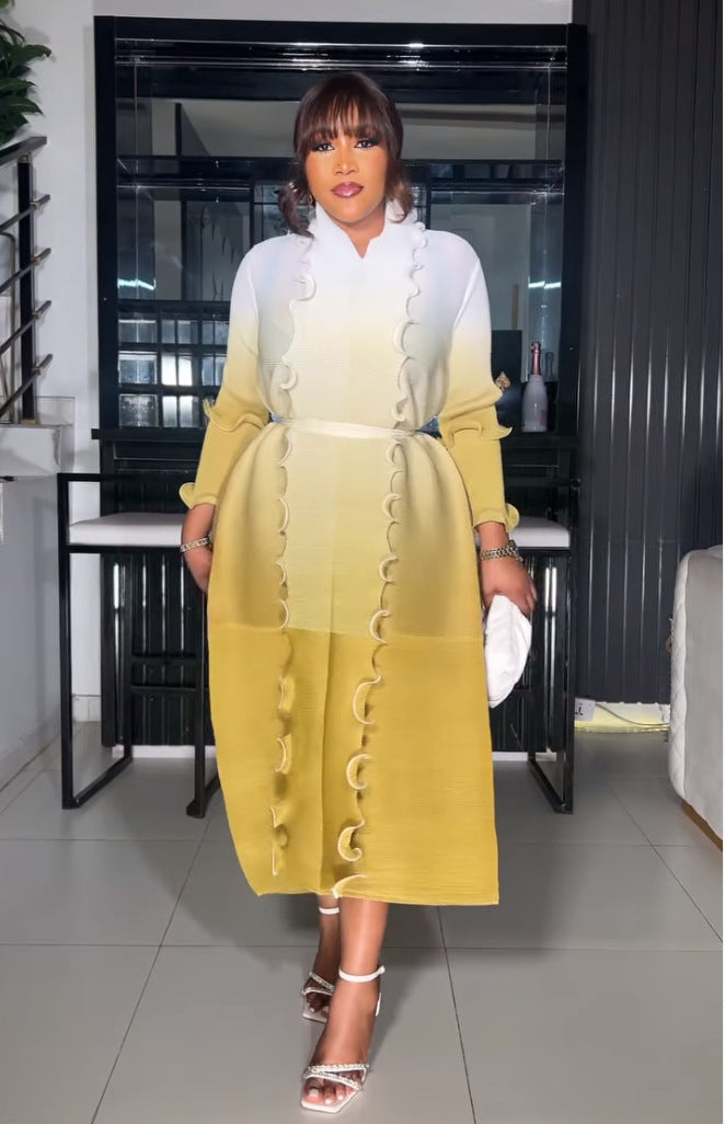 Women Lace-Up Ruffle Edge Pleated Dress 17