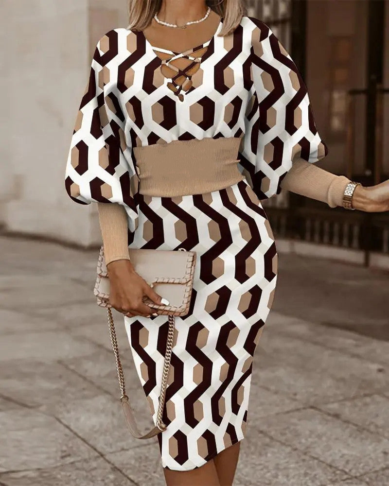 Women Long Sleeve V Neck Bodycon Dress 9