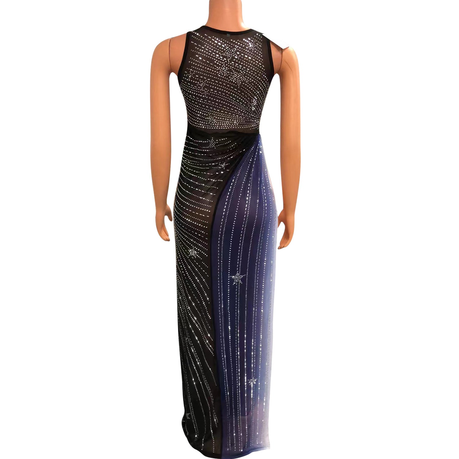 Summer Women Sexy Mesh Beaded Printed Slit Dress 12