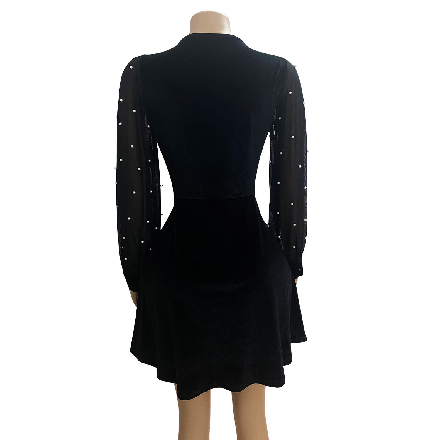 Women autumn and winter sexy v-neck velvet chiffon patchwork long sleeve dress 6