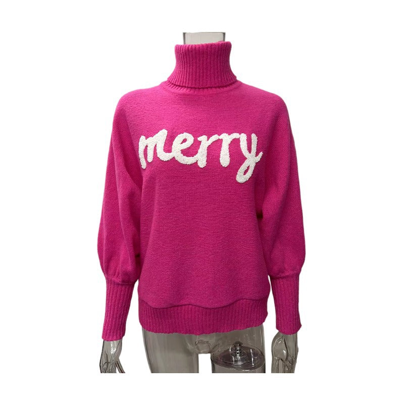 Christmas Turtleneck Women's Autumn And Winter Loose Bat Sleeves Outdoor Wear Knitting Shirt Sweatwear Tops For Women 23