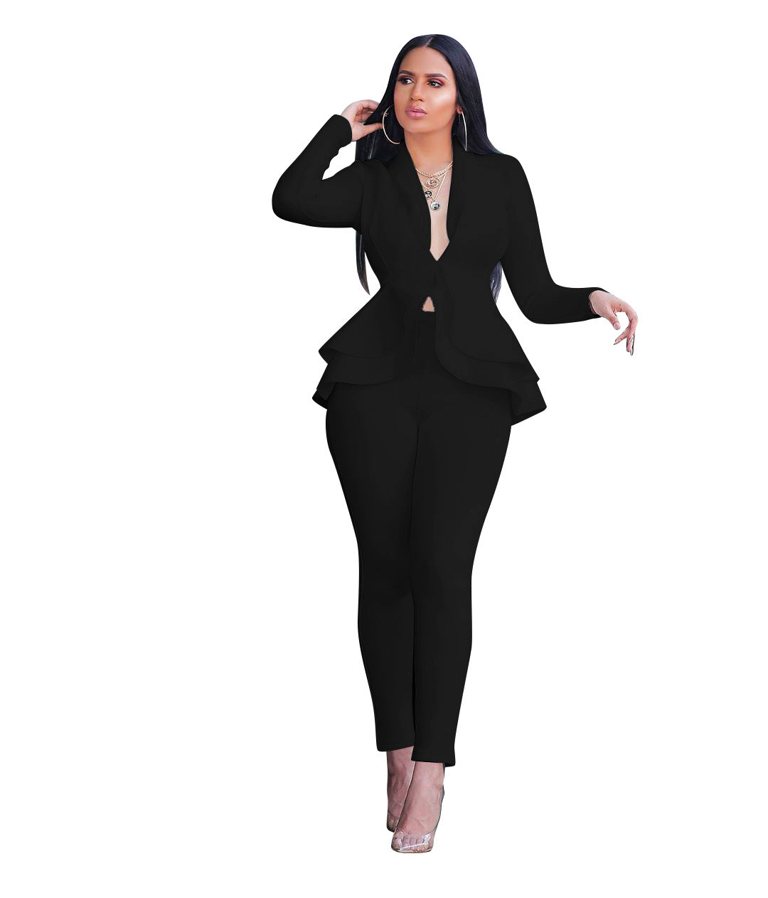 Fashion Ruffle Career Suit Casual Two Piece Set 3