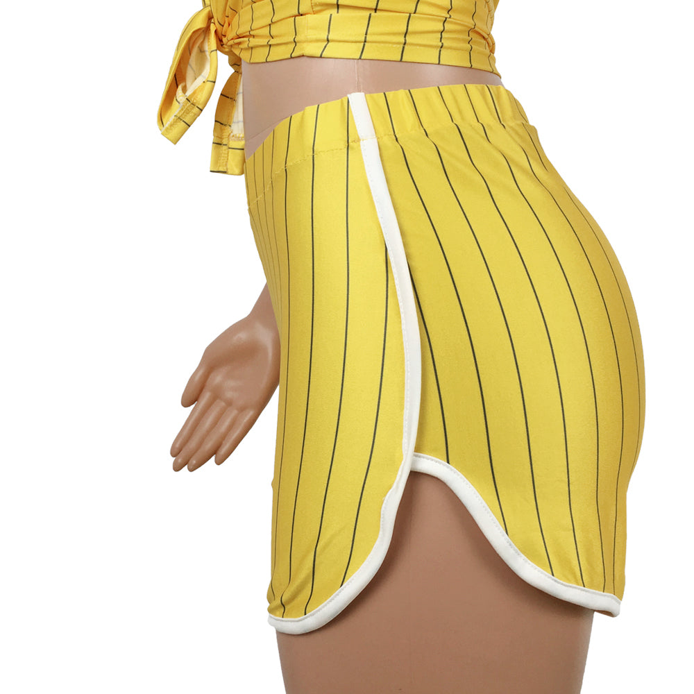 Women Sexy Women Striped Letter Baseball Top and Skirt Two-piece Set 38