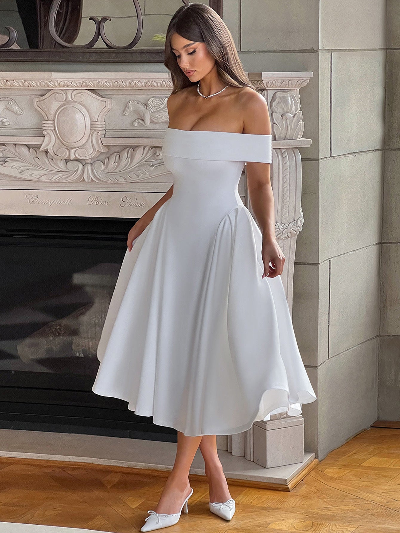 Women Elegant Solid Off Shoulder Formal Party Dress 7