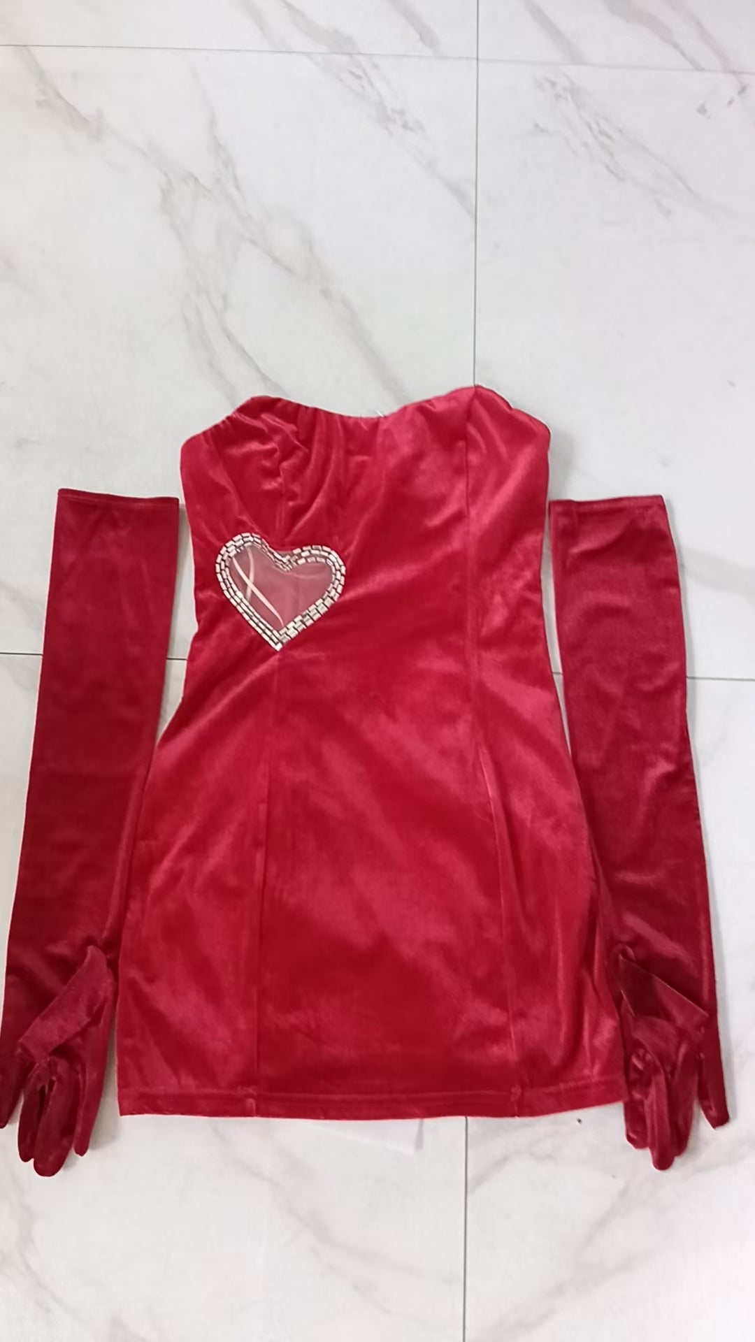 Women's Heart Shape Beaded Decoration Sexy Hollow Strapless Bodyocn Dress 9