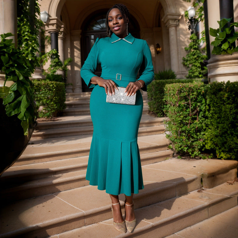 Plus Size Women African Shirt Collar Formal Party Fishtail Dresses
