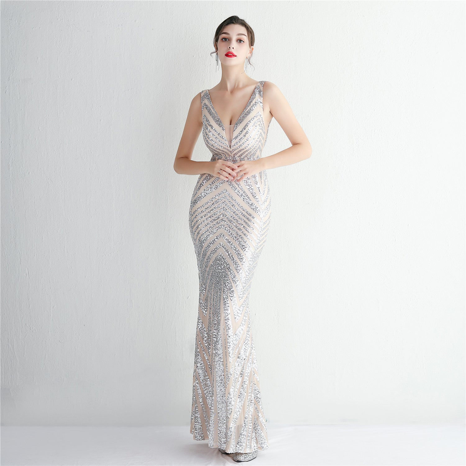 Chic Elegant Sequins Orientation Flower Party Mermaid Prom Dress Long Formal Party Slim Fit Evening Dress 10