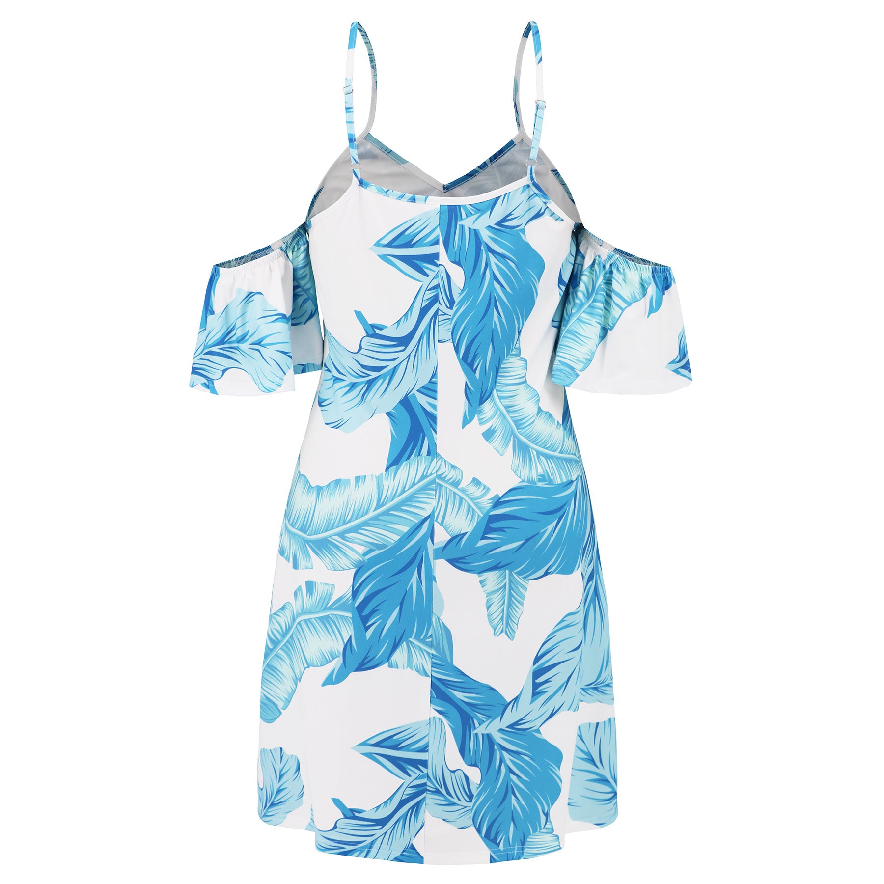 Summer Fashion Sexy Strap Ruffle Sleeve V-Neck Print Chic Dress 15