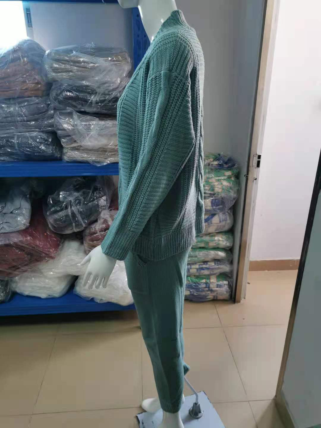 Women V-Neck Solid Button Sweater Two-Piece Set 18