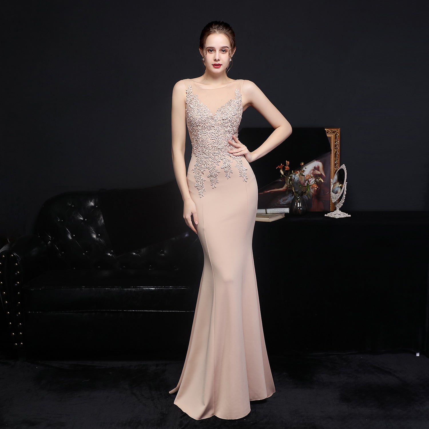 Women Lace Rhinestone Fishtail Evening Dress 6