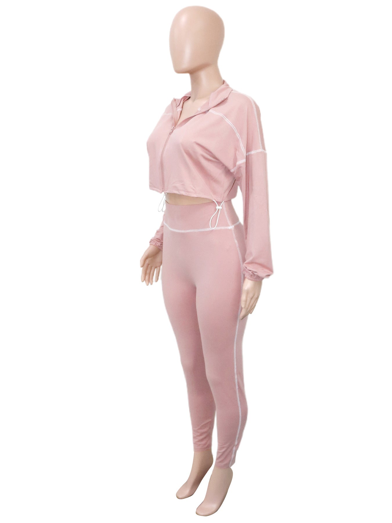 Fashion Casual Sportswear Women's Spring Autumn Solid Color Long Sleeve Zipper Slim Fit Two-Piece Pants Set 10