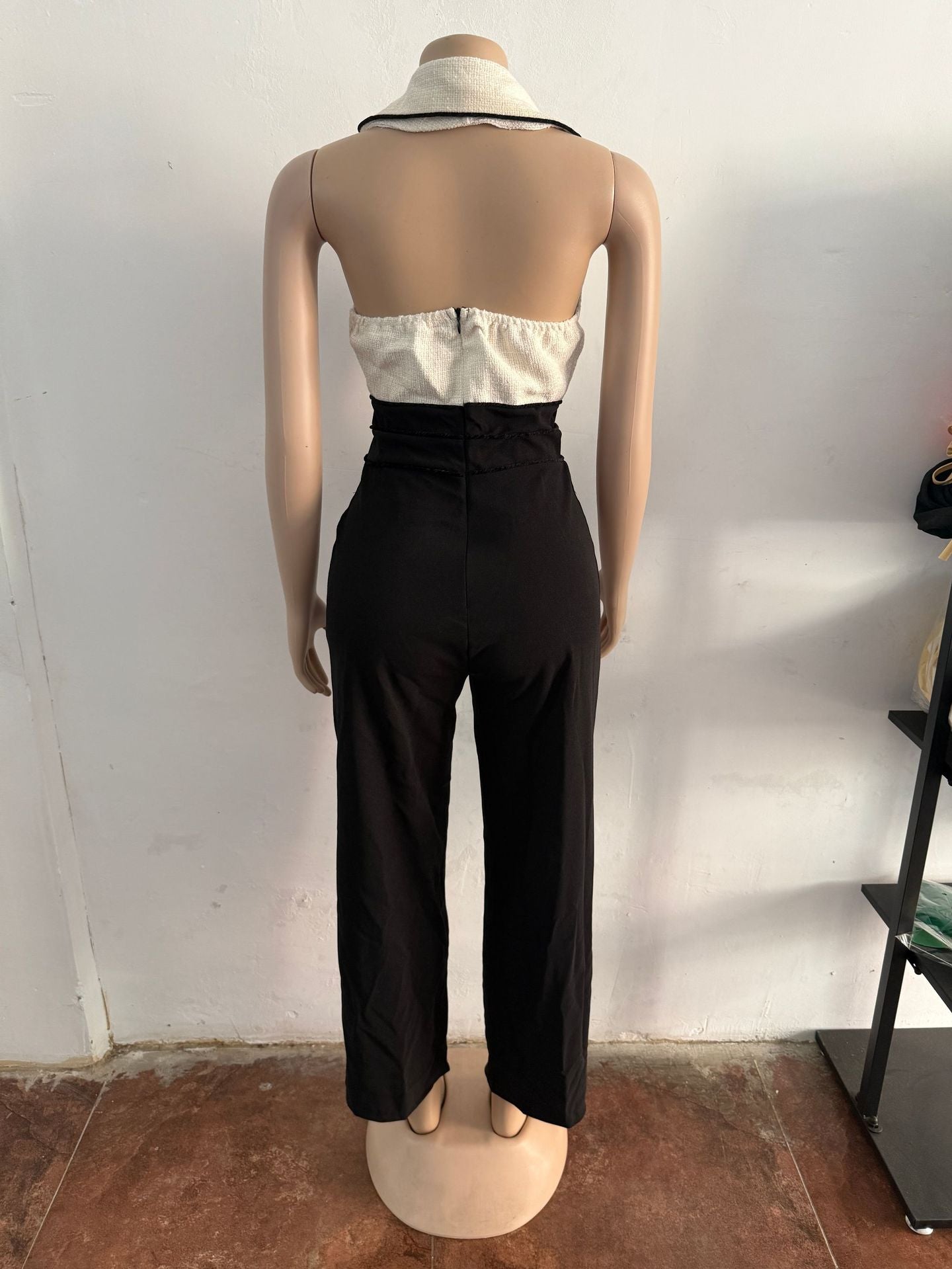 Women's Patchwork Halter Sleeveless Wide-Leg Jumpsuit 8