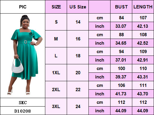 Plus Size Women Square Neck Solid High Waist Dress 12