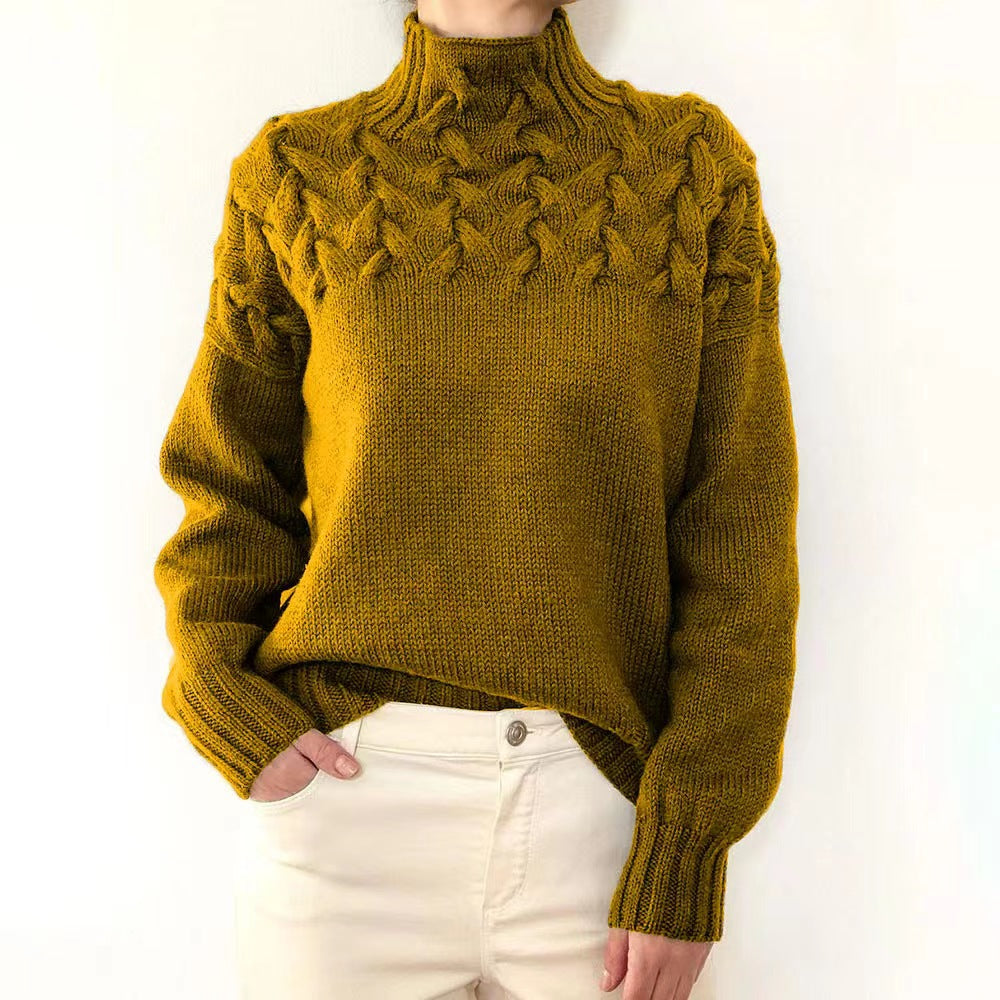 Autumn winter long-sleeved high-collar solid color knitting sweater women's pullover top 9