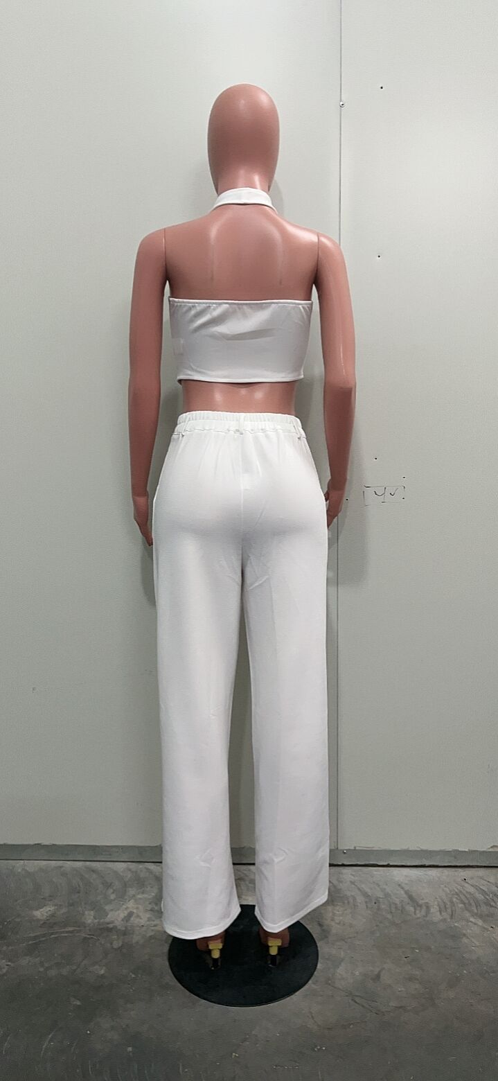 Women solid v-neck Halter Neck vest and PantTwo Piece Set 9