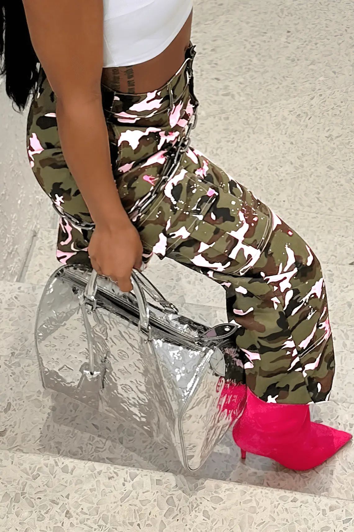 Women's Fashion High Waist Camo Pocket Multicolor Pants 6