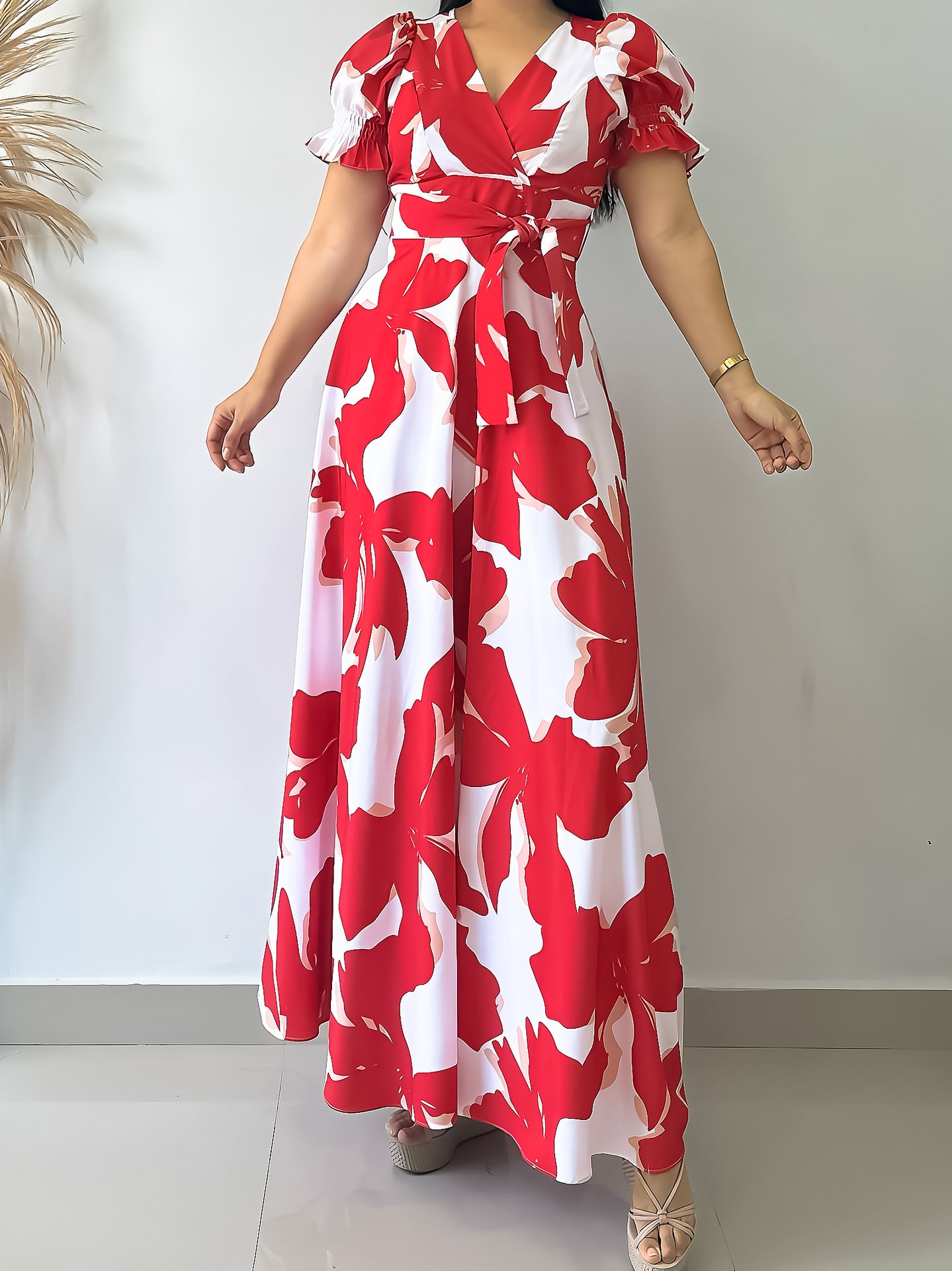 Women Casual Printed V-neck Dress 3